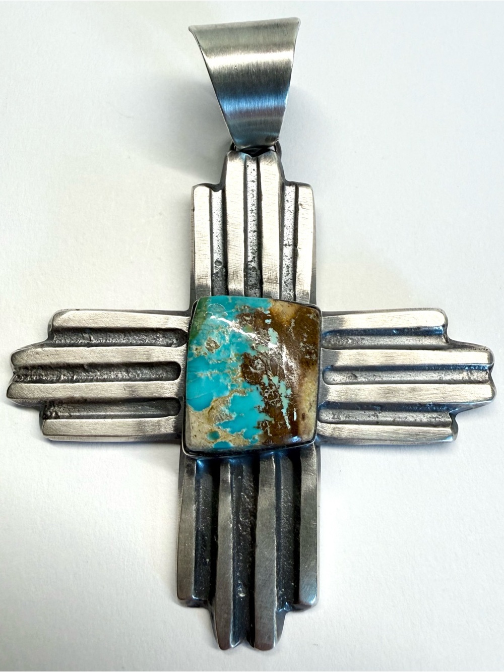 Chimney Butte Sterling Silver Turquoise Zia Cross Pendant Southwestern Western